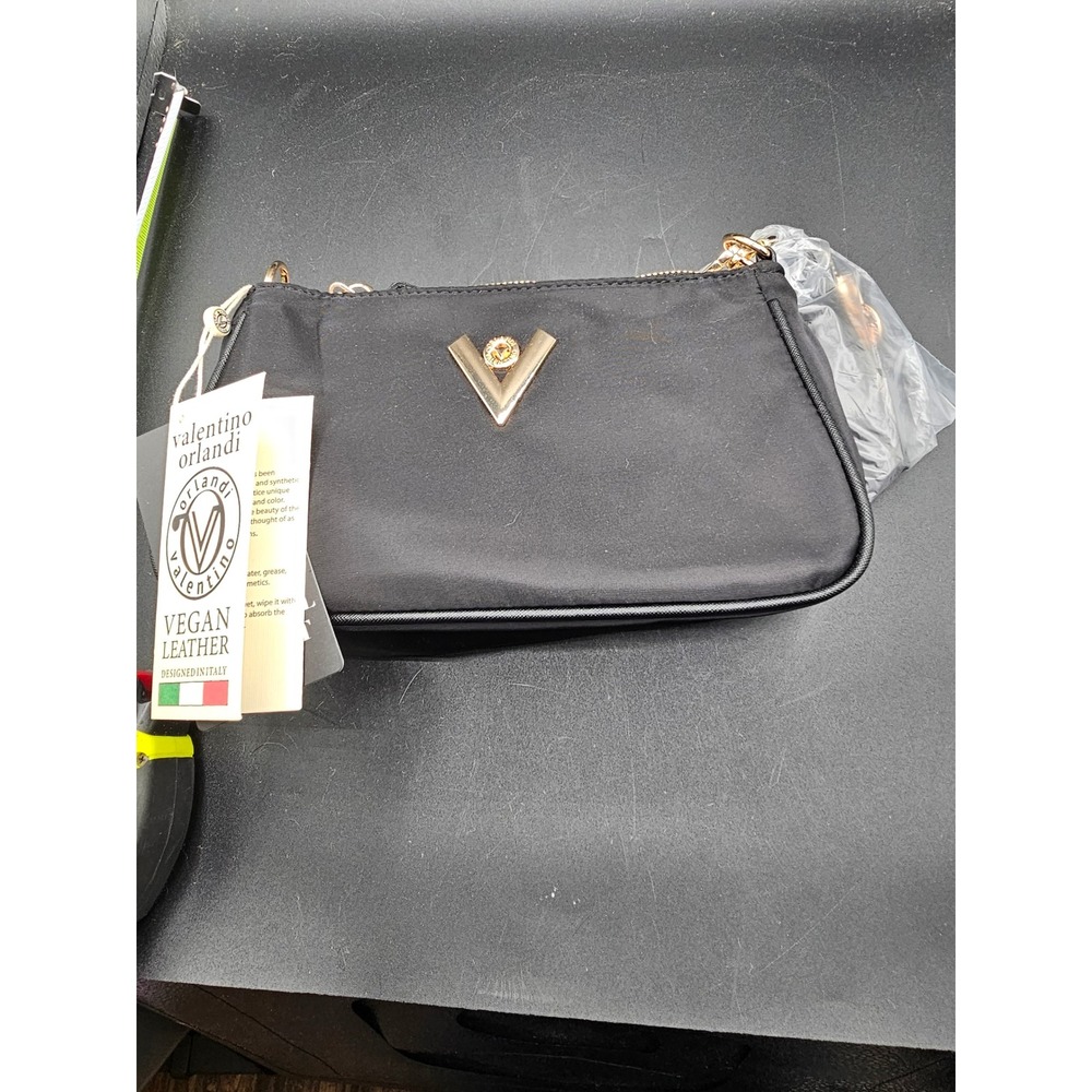 Valentino Orlandi Black Vegan Leather Crossbody Bag with Wallet VN-2109 NWT